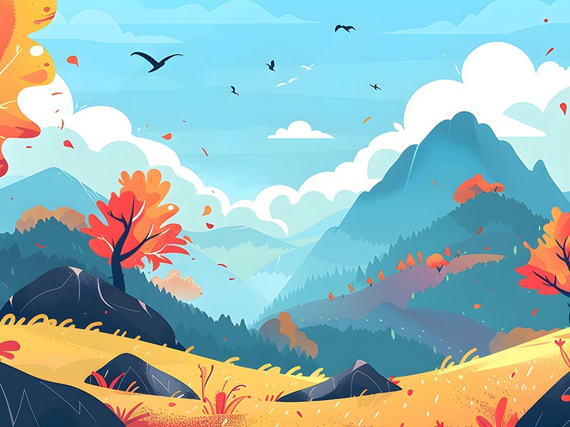 Autumn landscape with colorful trees and foliage